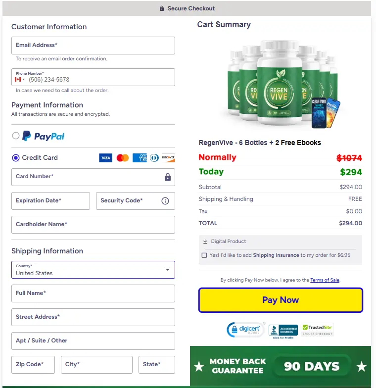 RegenVive Order Page